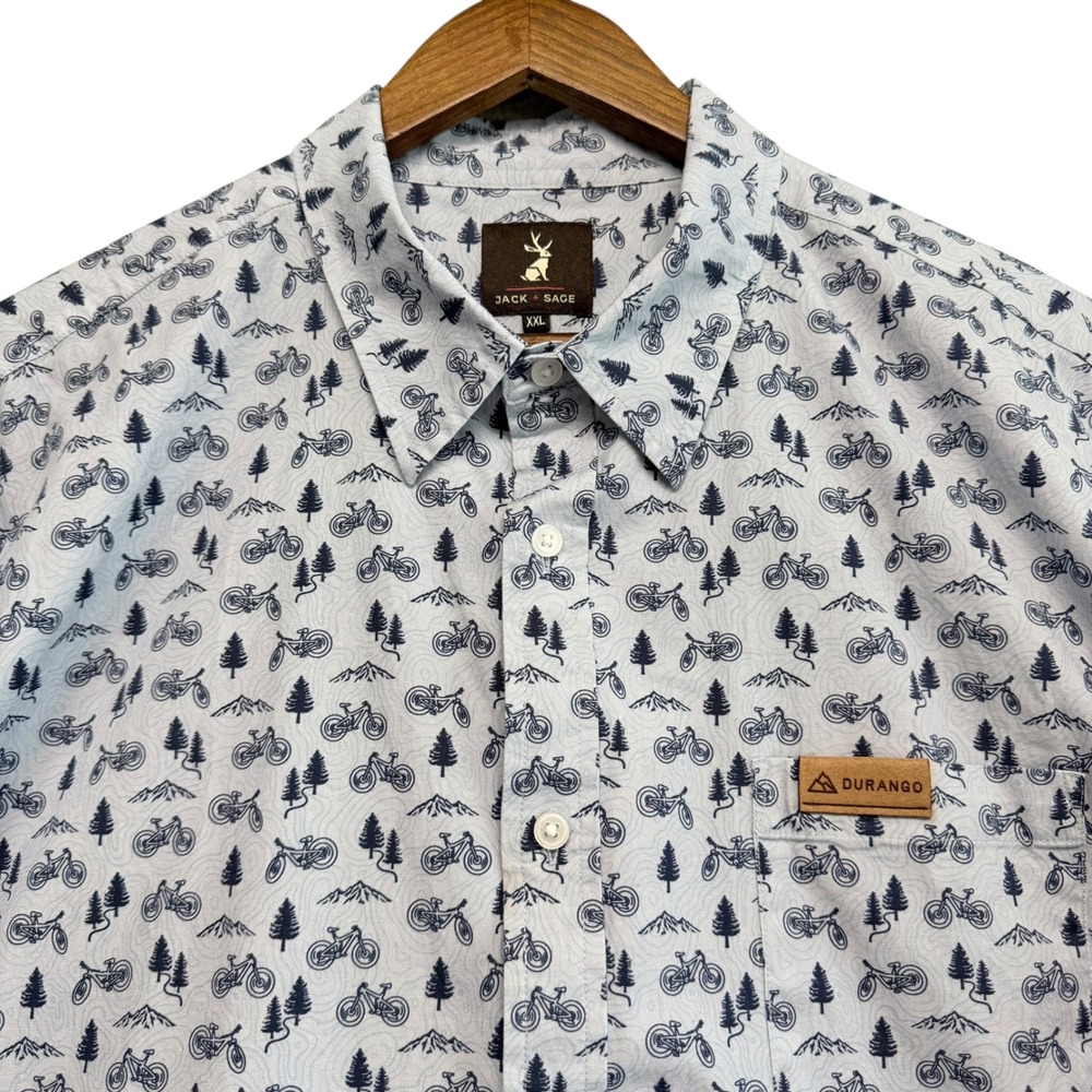 Jack + Sage Shirt Mens XXL Blue Mountain Bike Print Short Sleeve Durango AOP 2XL